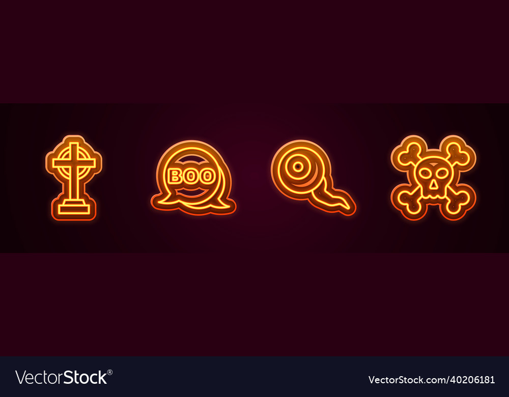 Set line tombstone with cross boo speech bubble vector image Set line tombstone with cross boo speech bubble