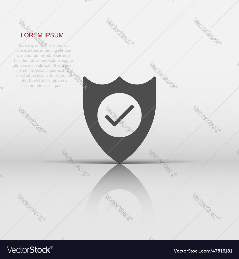 Shield with check mark icon in flat style protect