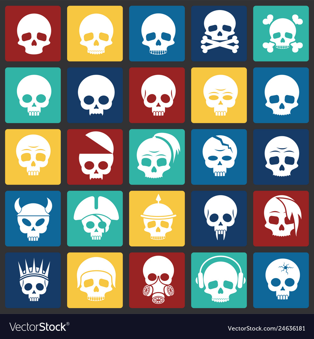 Skull icons set on color squares background