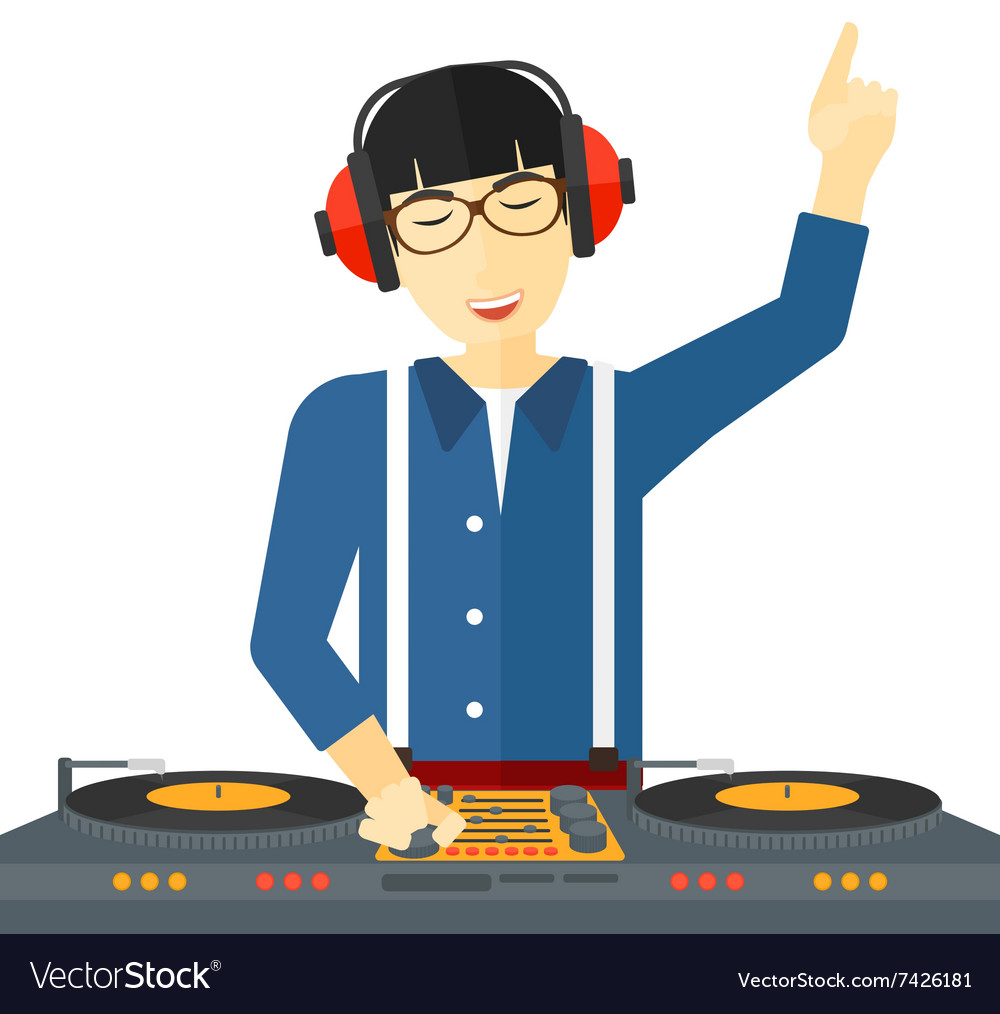 Smiling dj with console