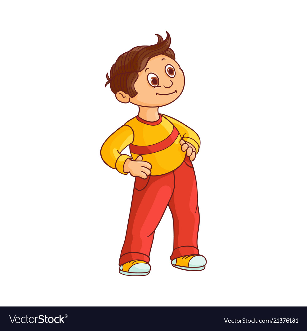 Smiling Little Boy With Brown Hair Stands With Vector Image