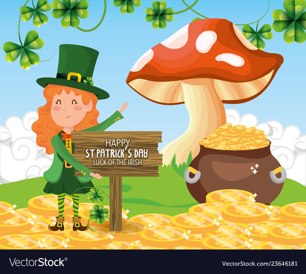 St patrick Frau mit Holz Emblem und Pilz vector image St patrick Frau mit Holz Emblem und Pilz