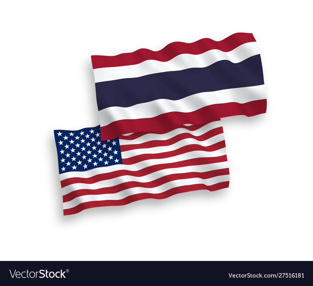 Thailand and USA Flags - White Background
