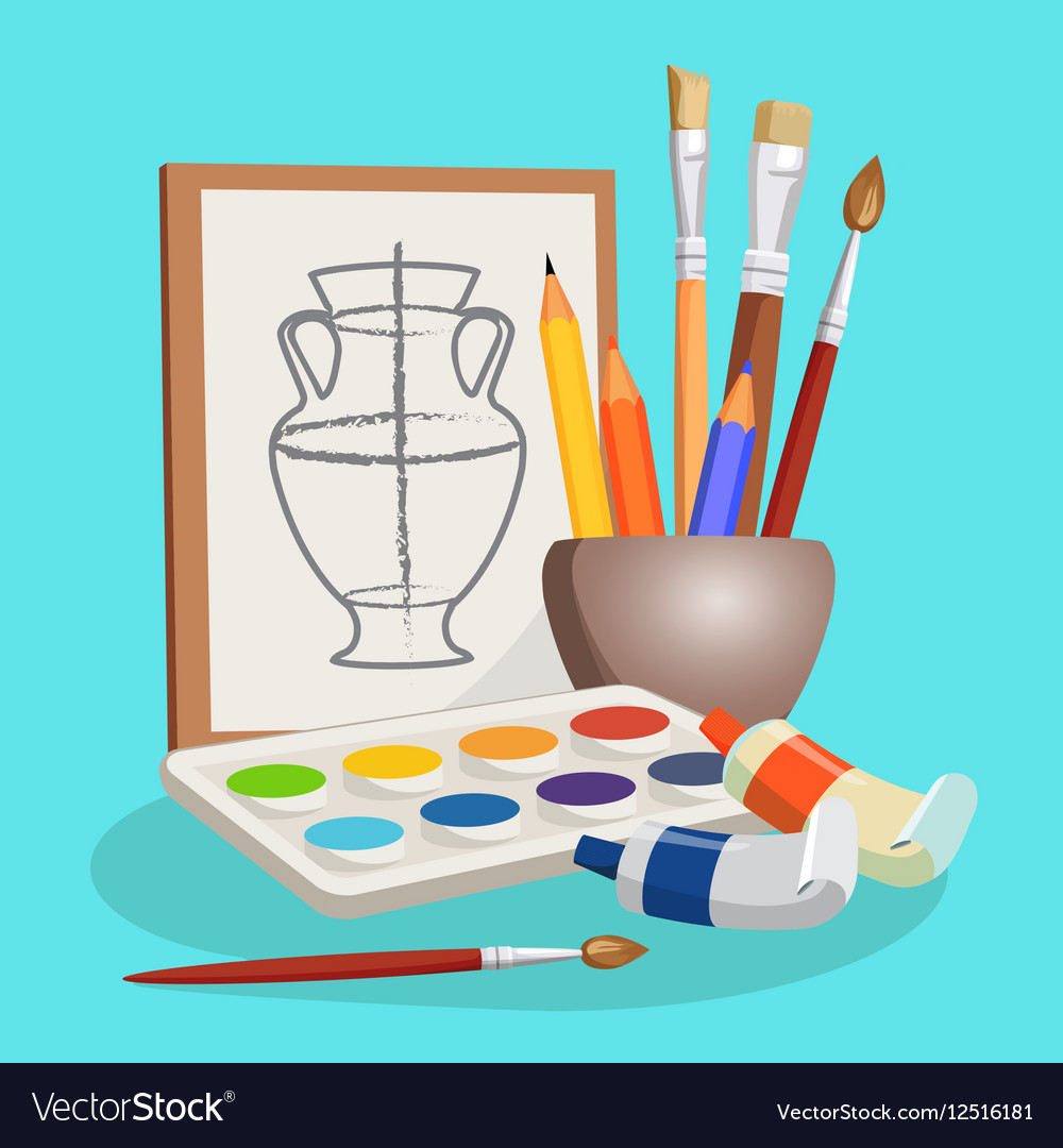 Unfinished Picture Of Vase Little Bowl With Vector Image