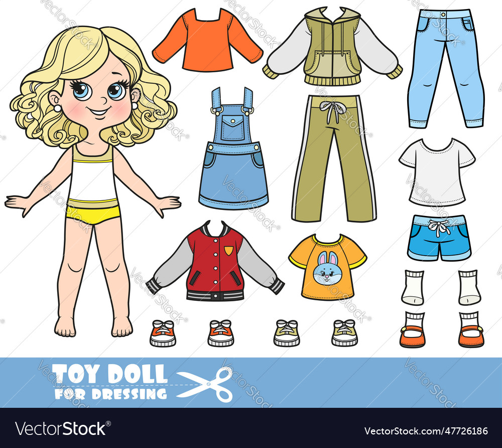 Cartoon blond girl and clothes separately - long Vector Image