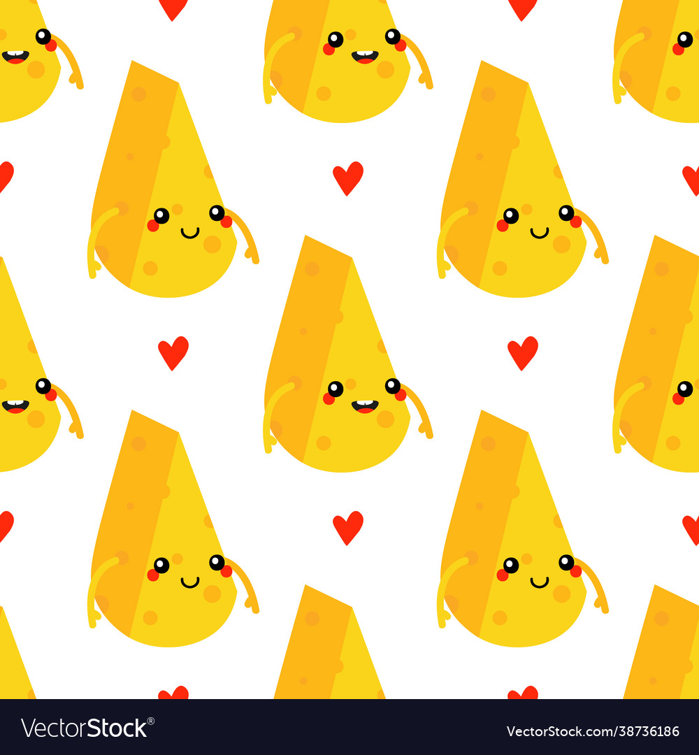Cheese chunks characters and red hearts pattern
