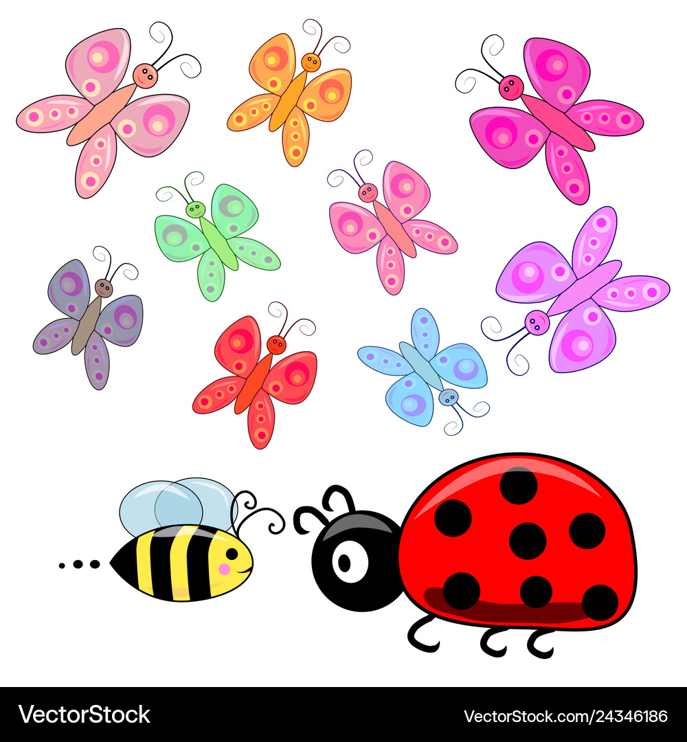 Cute small insects elements set collection Vector Image