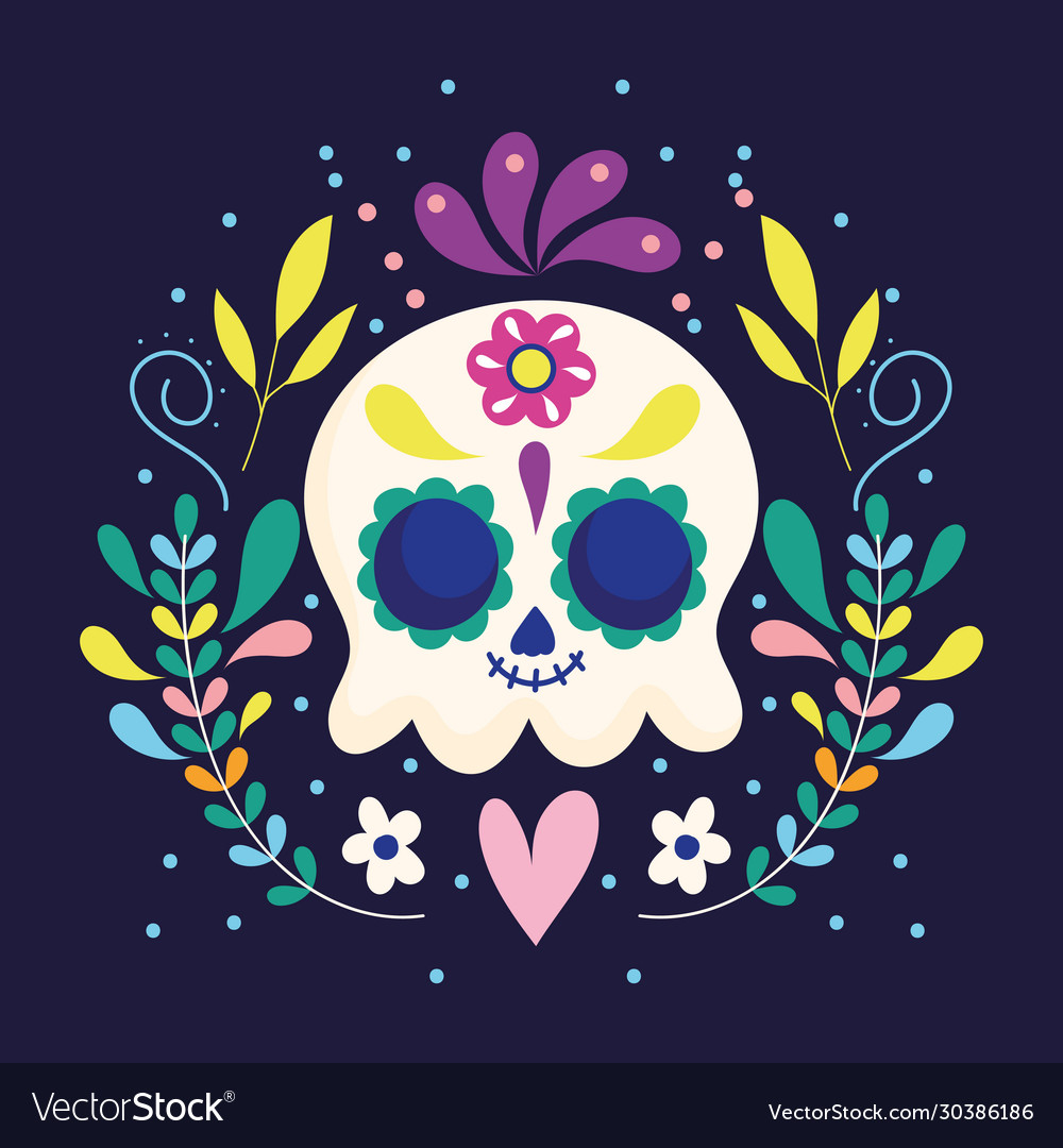 Day dead skull flowers floral heart Royalty Free Vector