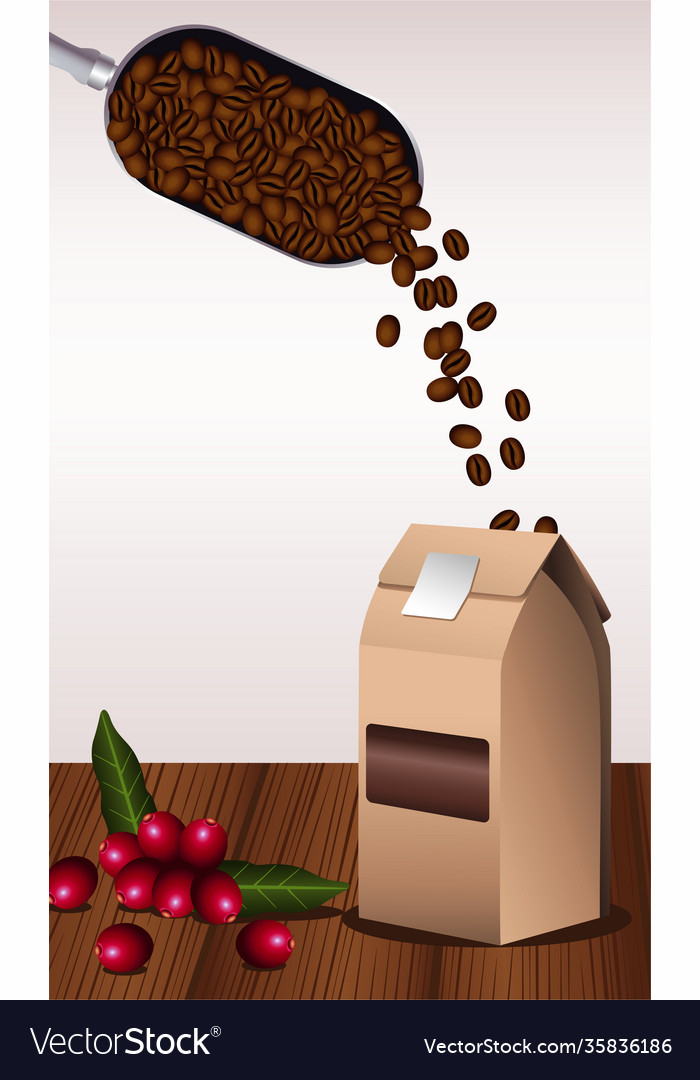 Delicious coffee drink poster with seeds in shovel