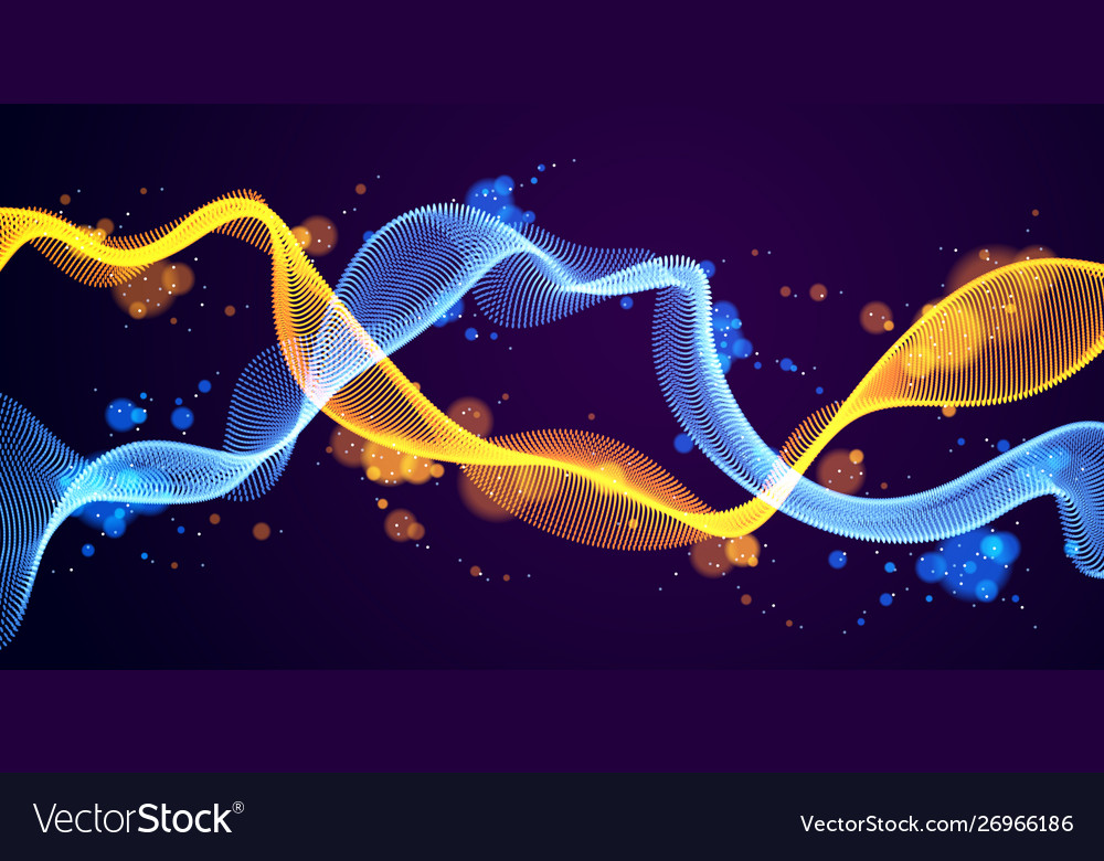 Dynamic particles mutual sound wave flowing over vector image Dynamic particles mutual sound wave flowing over