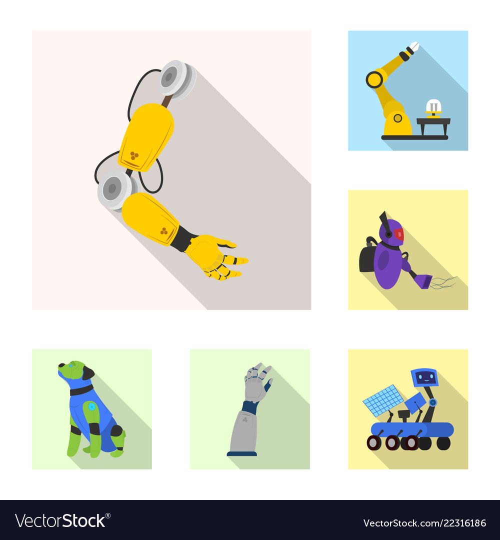 Isolated object of robot and factory icon set