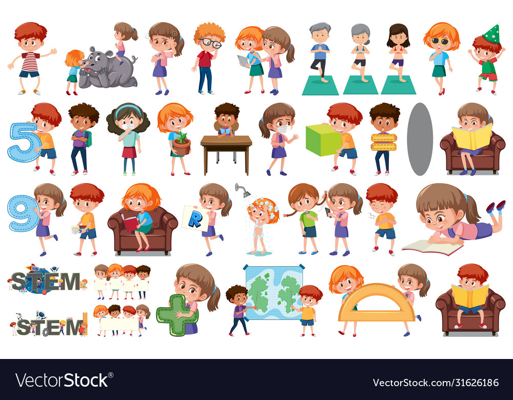 Large set children doing different activities