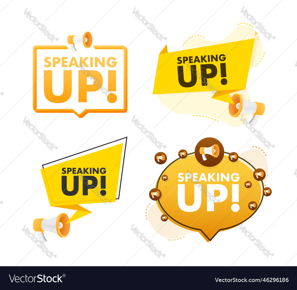 Megaphone label set with text speaking up Vector Image Megaphone label set with text speaking up