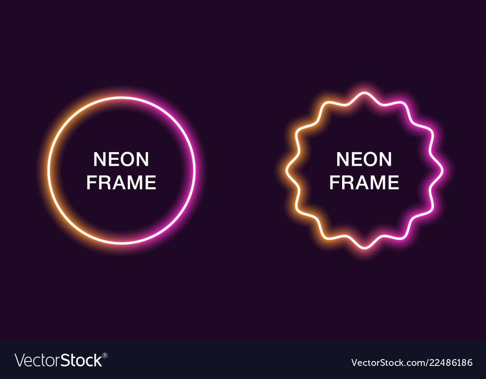 Neon frame in circle shape template