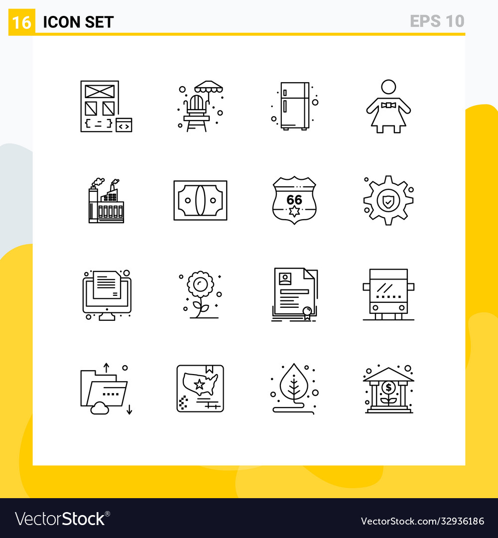 Set 16 outlines on grid for factory building