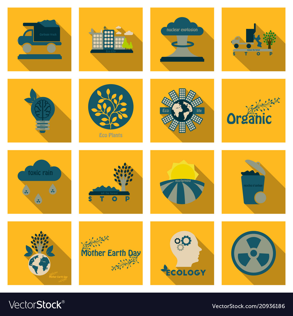 Set of ecology icons in flat style with shadow