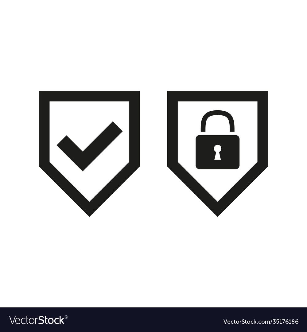 Shield with security and check mark icon on white Vector Image Shield with security and check mark icon on white