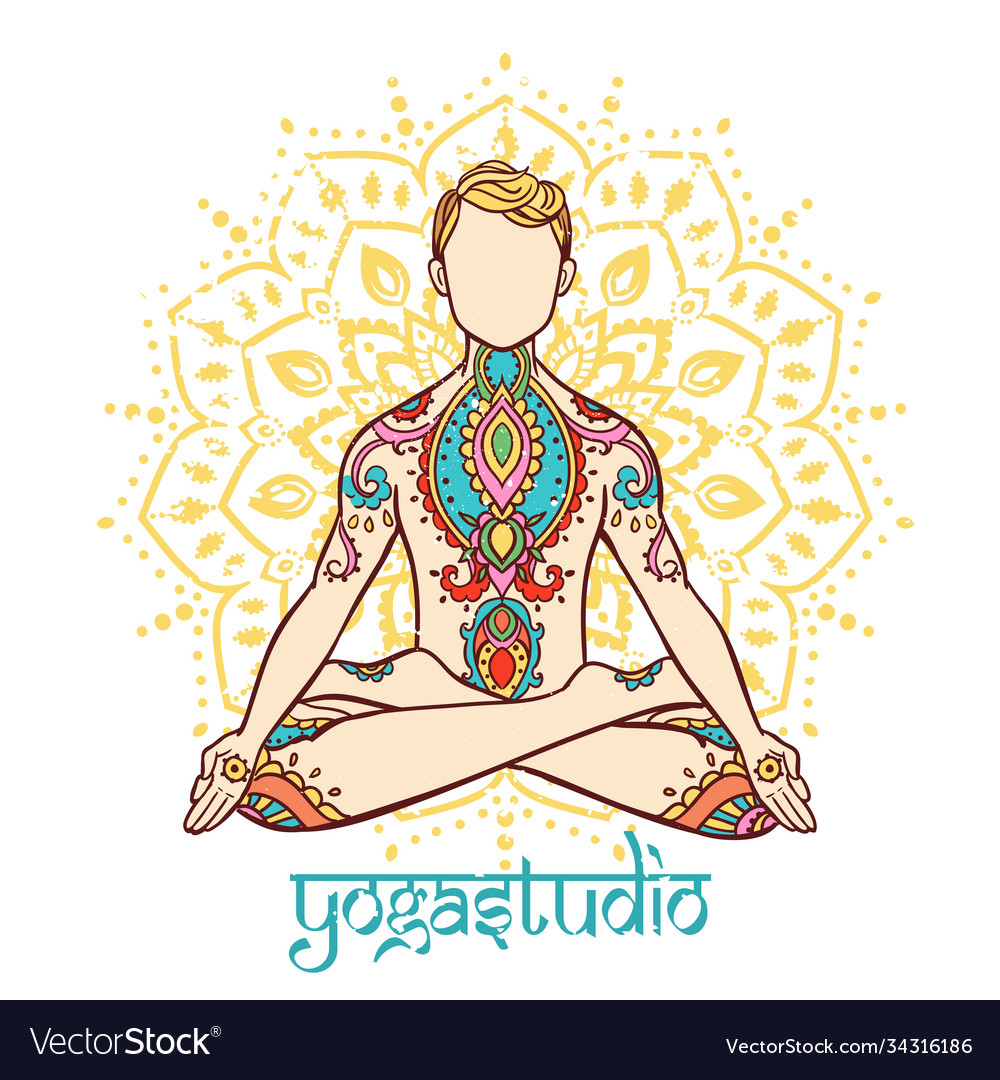 Yoga man ornament beautiful concept meditation Vector Image