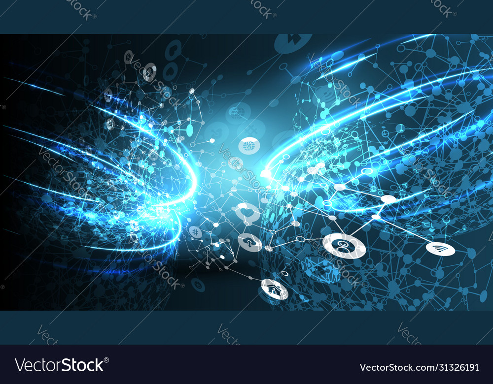 Blue abstract network background with globe vector image Blue abstract network background with globe