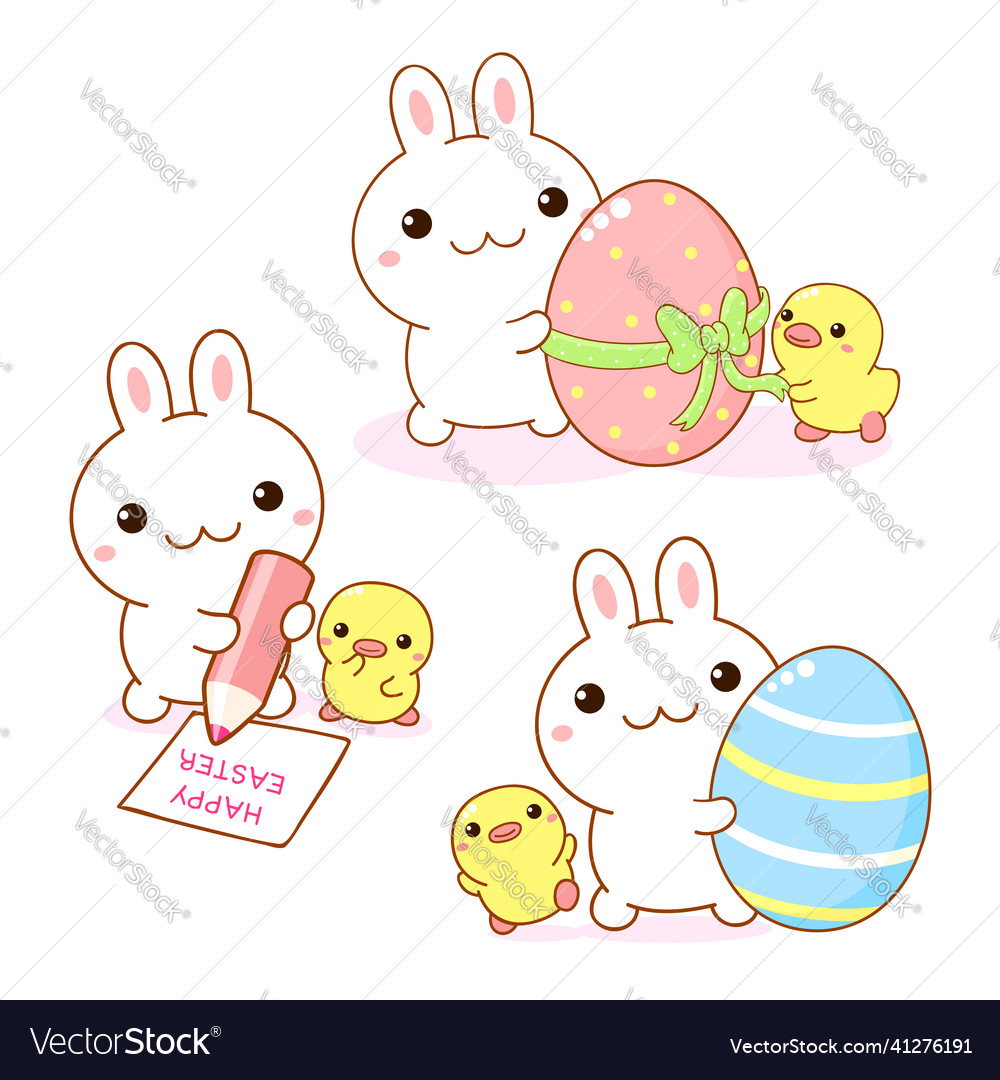 Easter set with bunny and chicken friends cute