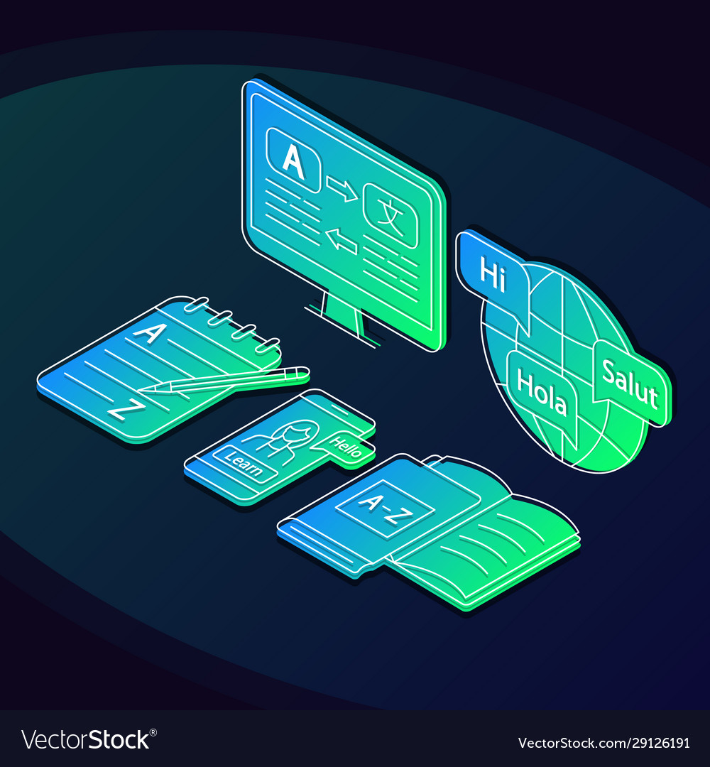Foreign languages learning isometric color vector image Foreign languages learning isometric color