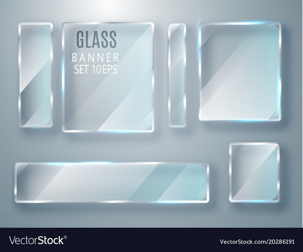 Glass transparent banners set plates