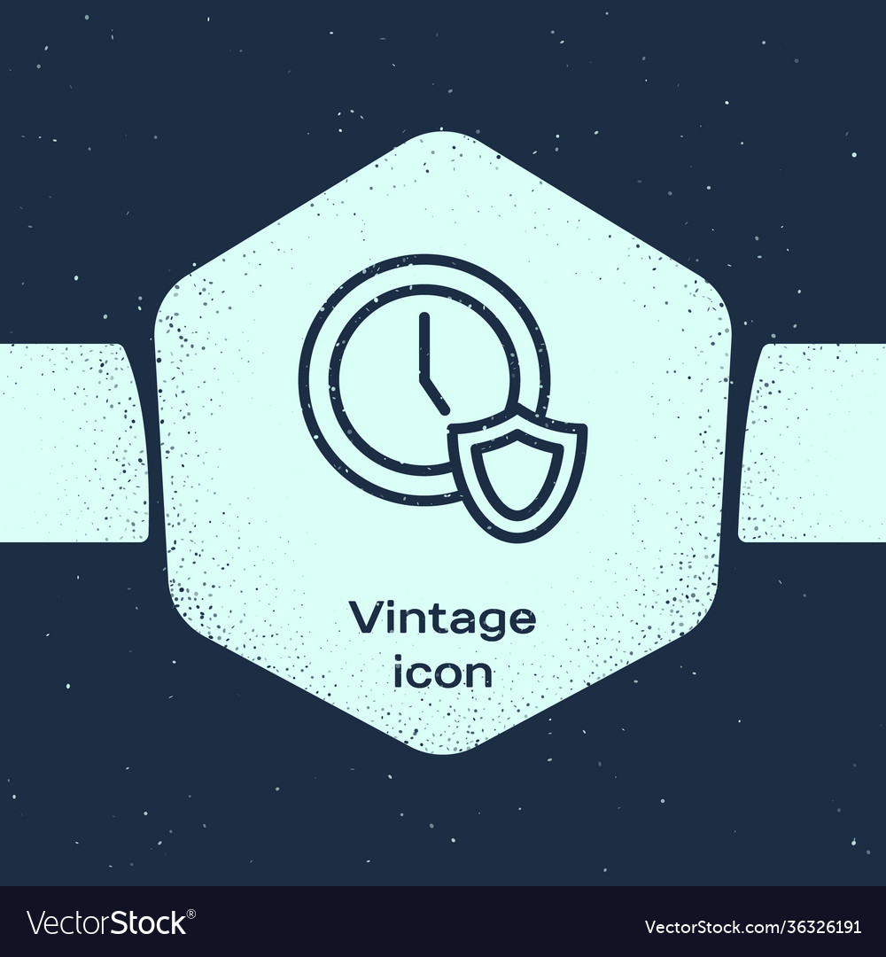 Grunge line clock with shield icon isolated vector image Grunge line clock with shield icon isolated