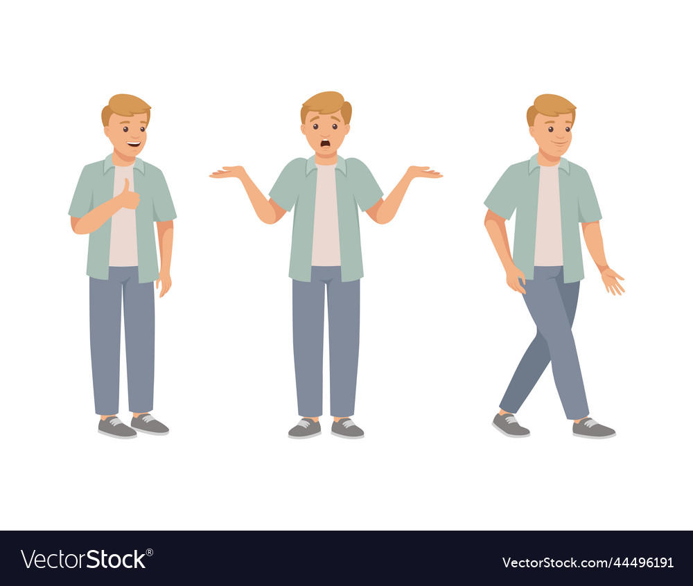 Man character in different pose with hand gesture vector image Man character in different pose with hand gesture