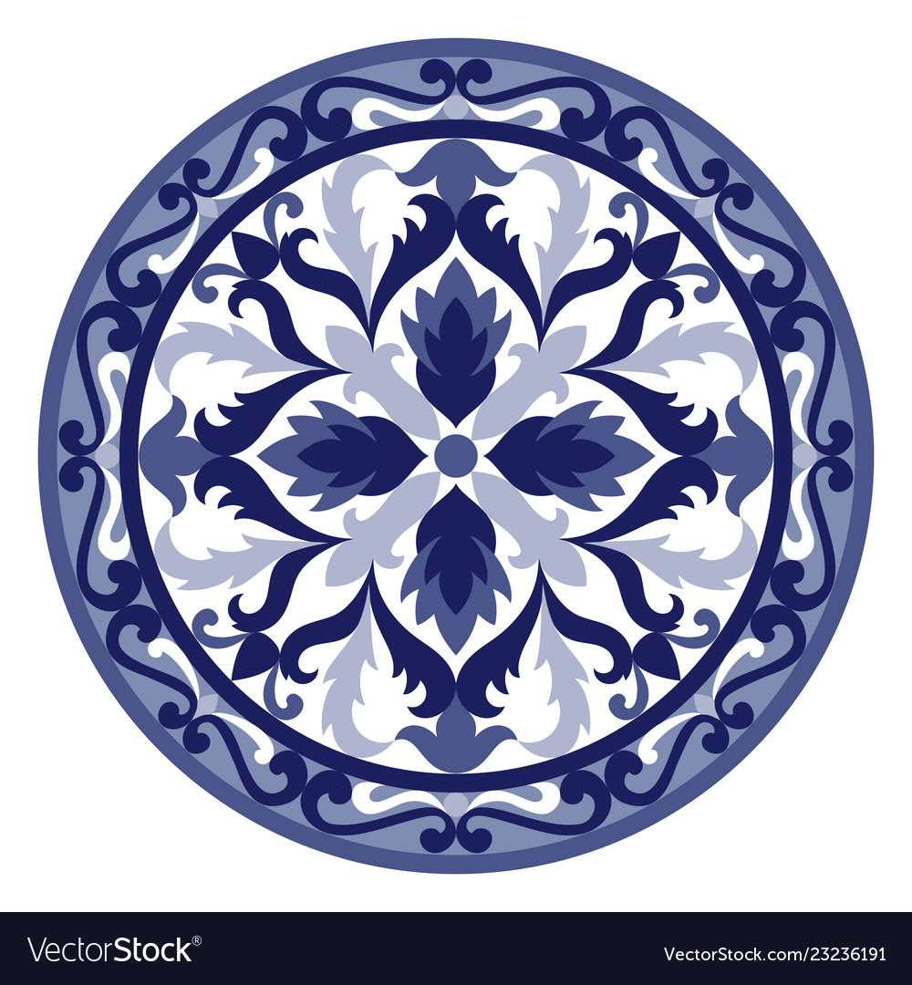 Mosaic classic floral blue and white Royalty Free Vector