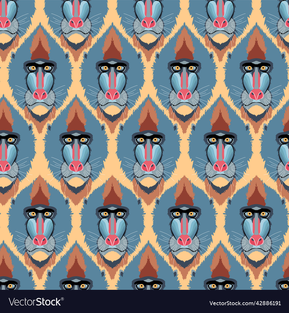 Seamless pattern with the image of a mandrill head vector image Seamless pattern with the image of a mandrill head