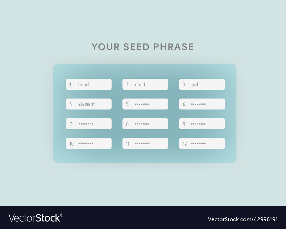 Seed phrases recovery words for restore Royalty Free Vector