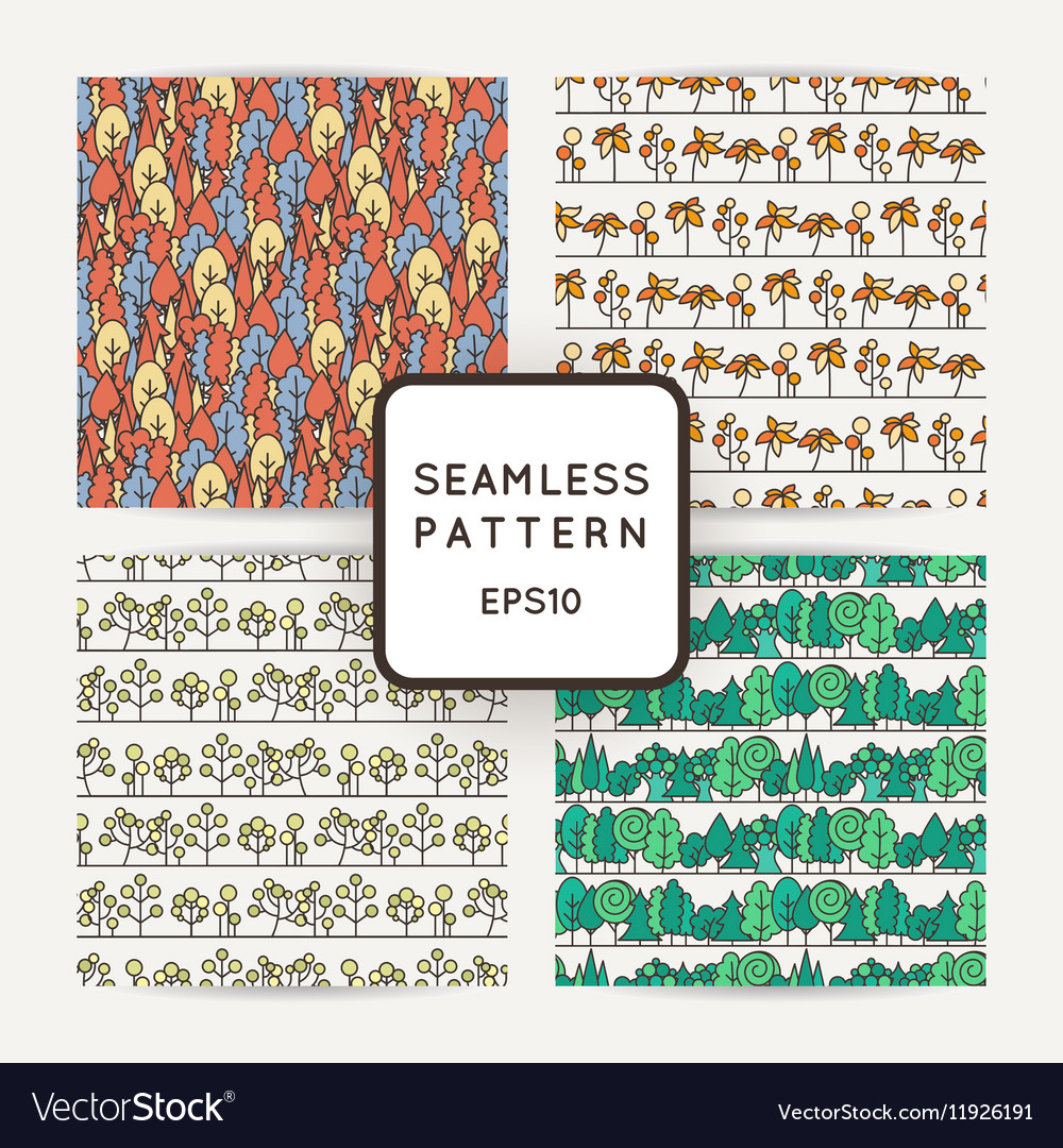 Set of seamless tree pattern background line