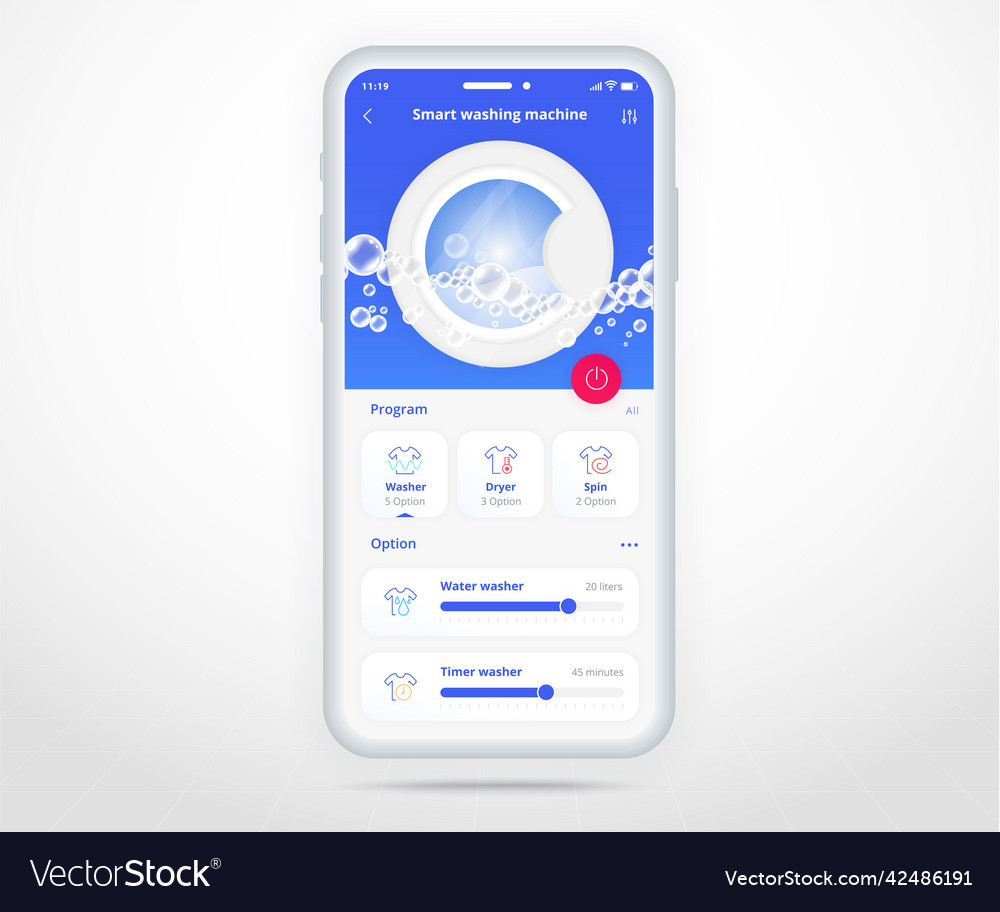 Washing machine app smart home wash controlled ui