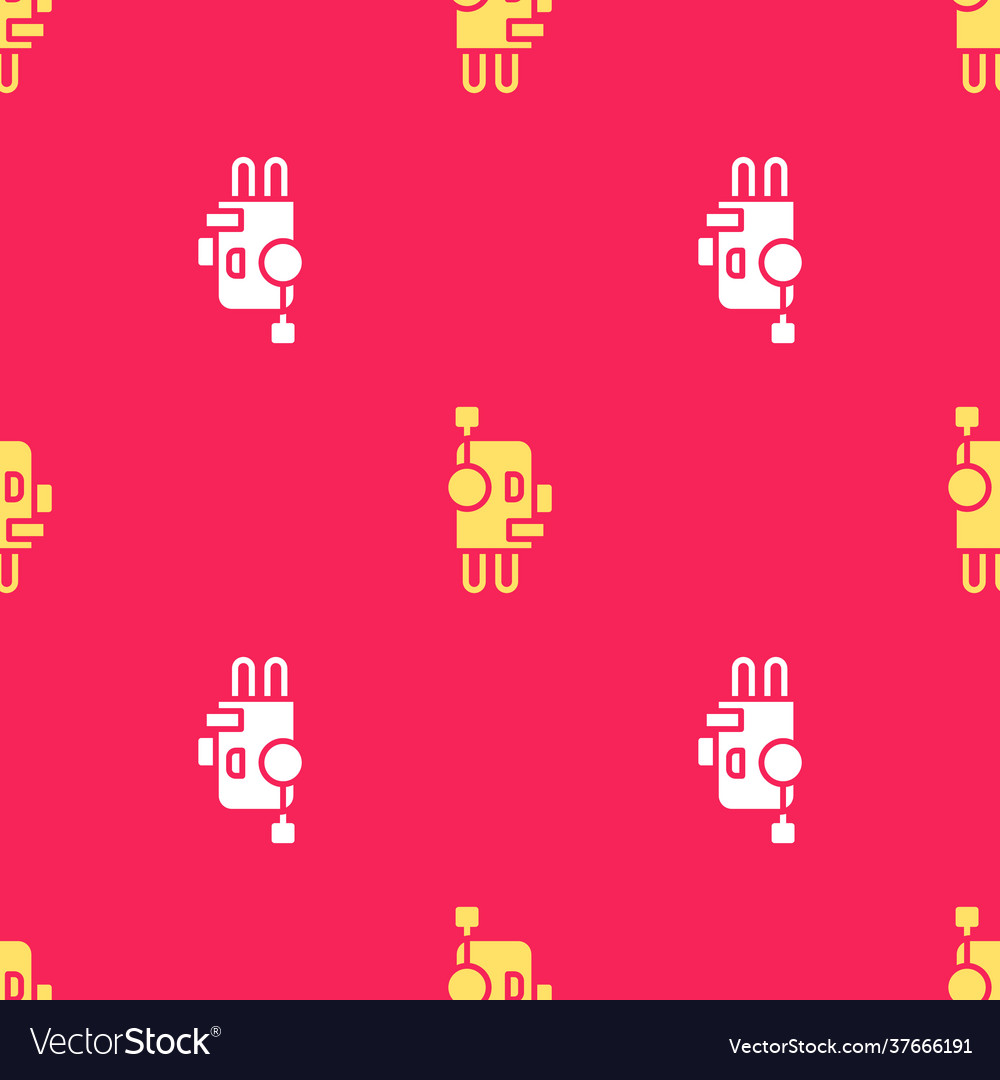Yellow robot icon isolated seamless pattern on red vector image Yellow robot icon isolated seamless pattern on red