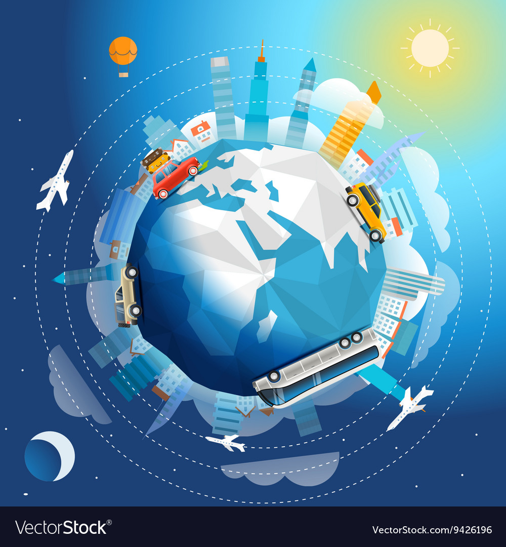 Across world tour different vehicle travel Vector Image
