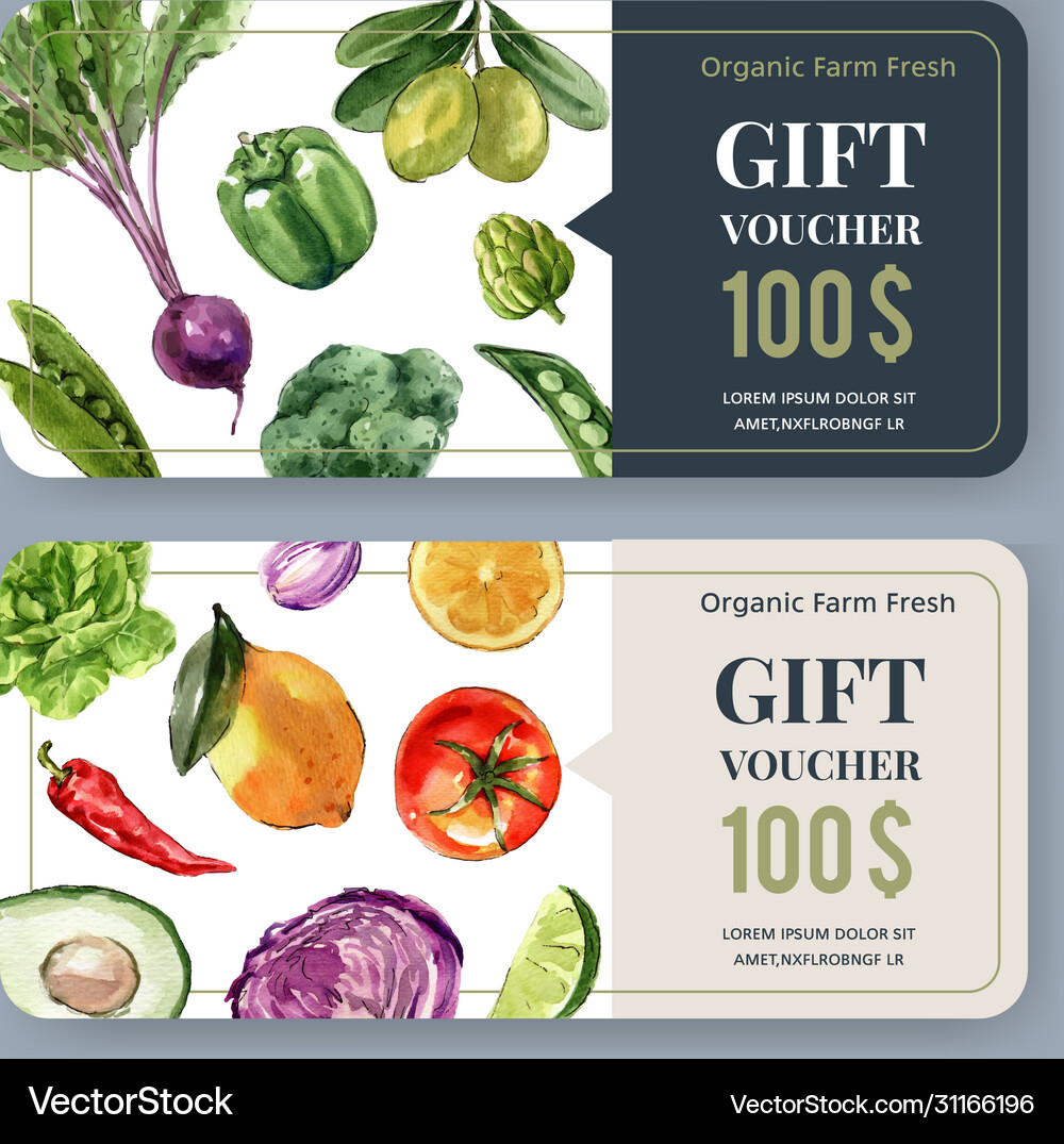 Gift voucher vegetable watercolor paint Royalty Free Vector