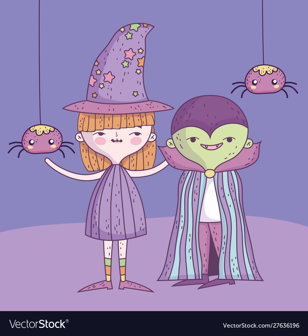 Happy halloween celebration girl witch and boy