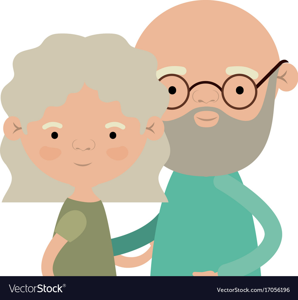 Light color silhouette of half body couple elderly