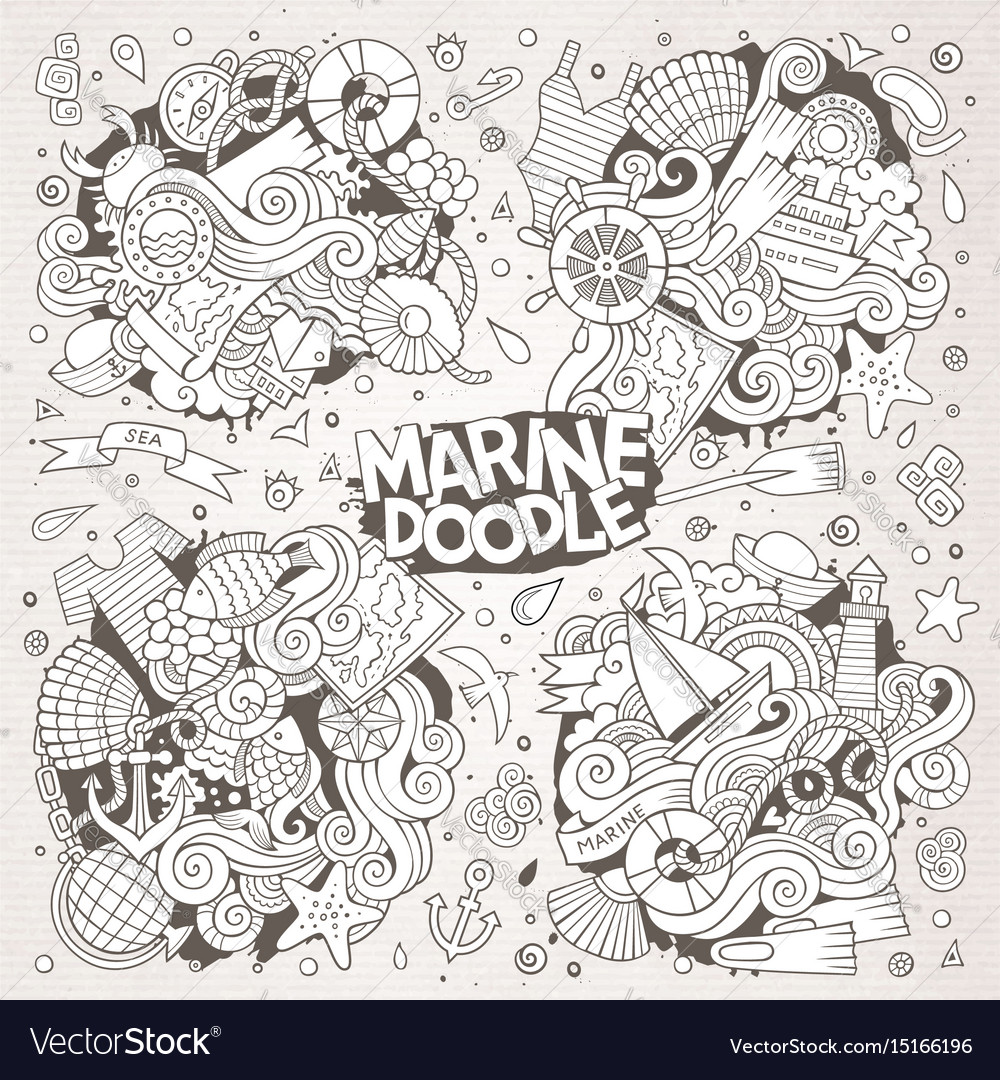 Marine nautical doodles design Royalty Free Vector Image