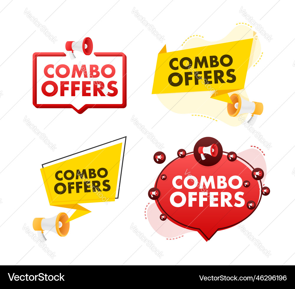 Megaphone Label Set With Text Combo Offers Vector Image