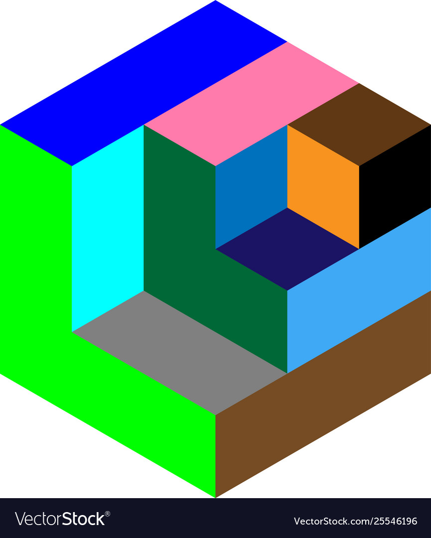 Multi colored isometric cube