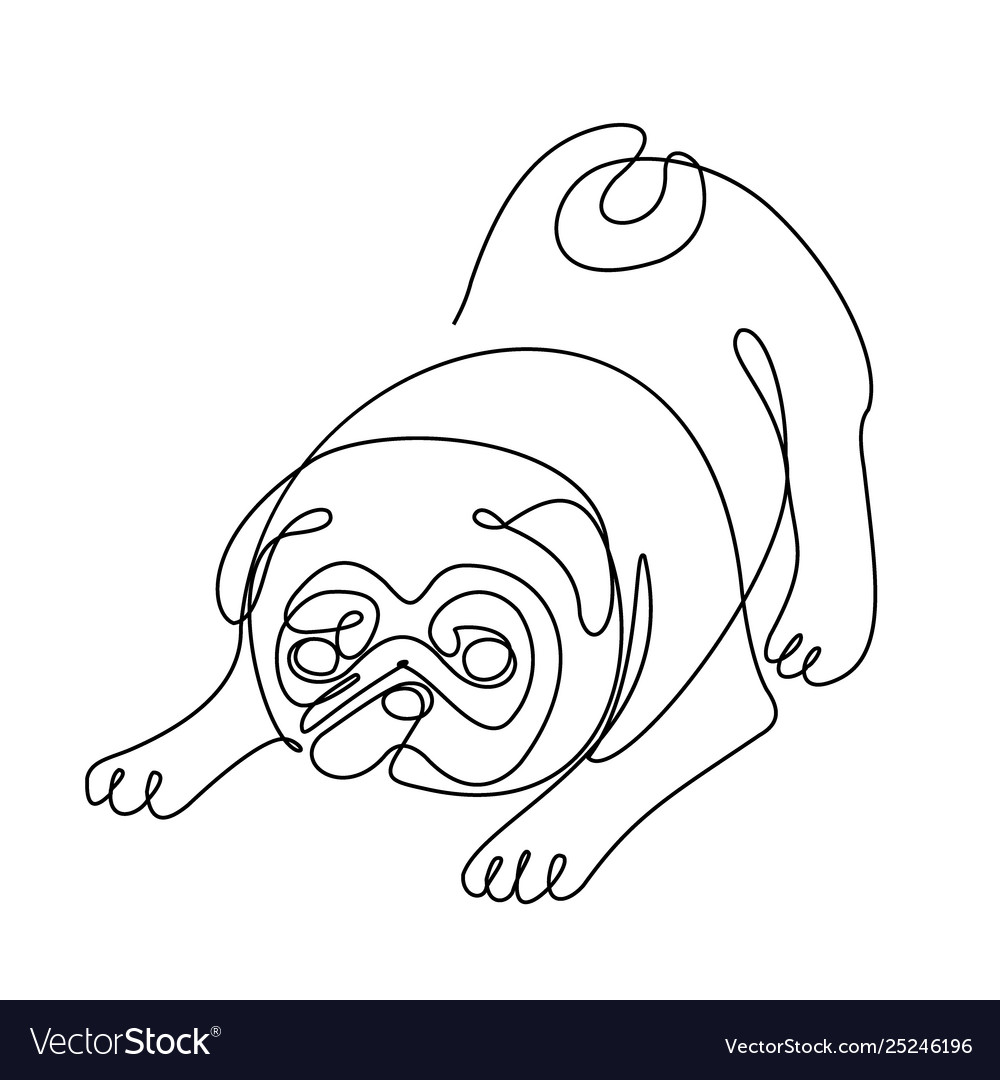 Pug dogone line drawing vector image. 