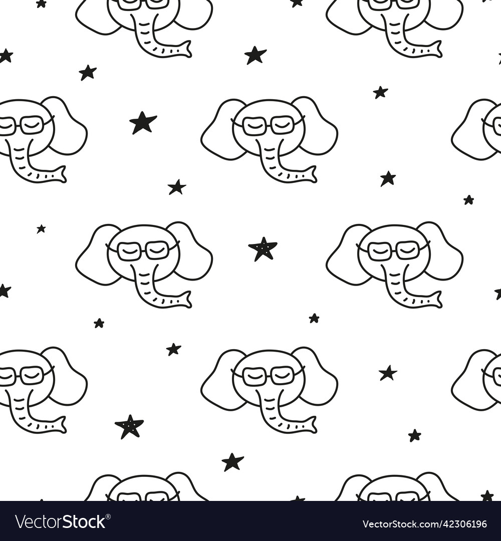 Seamless pattern with doodle elephant faces Vector Image