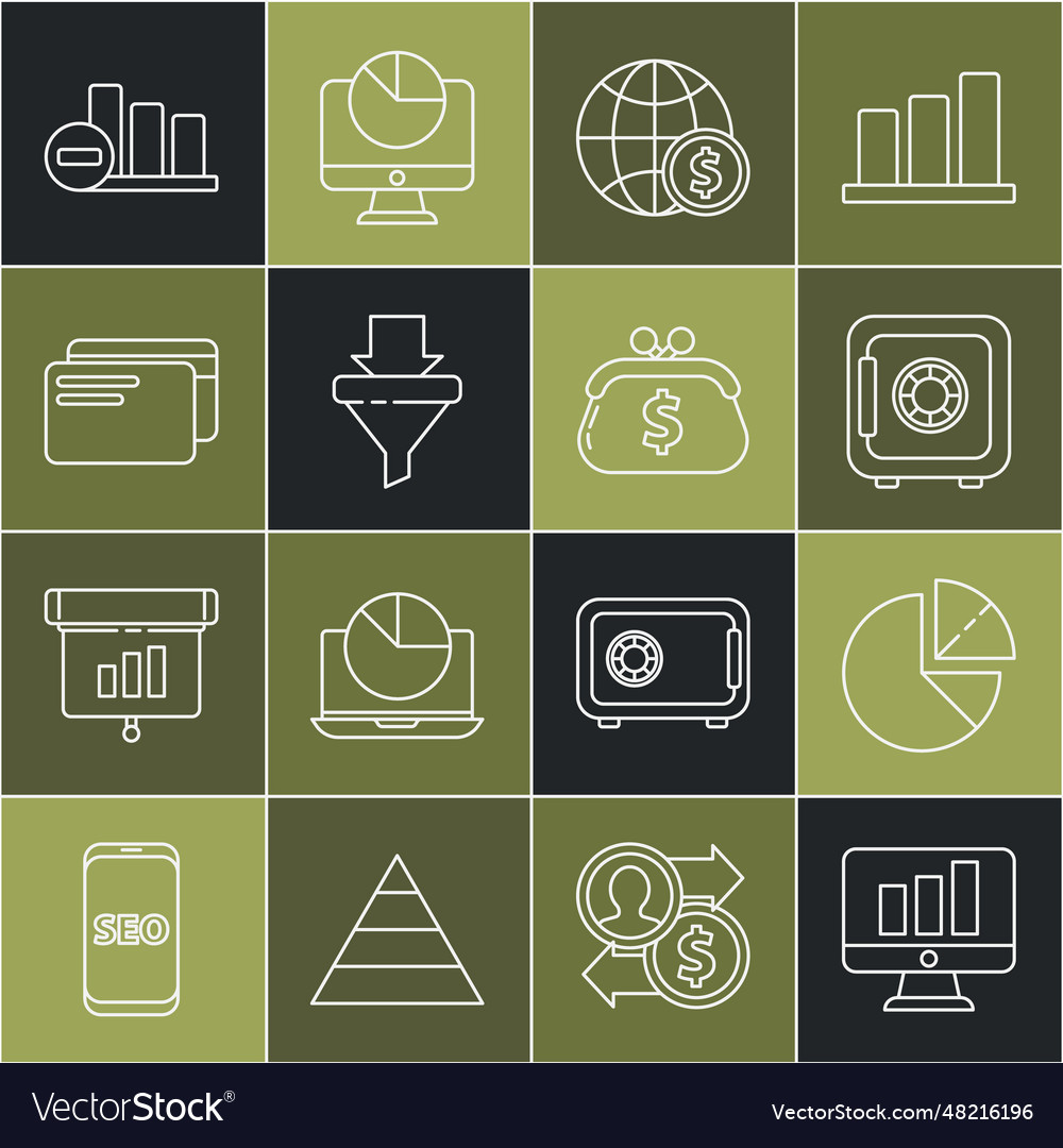 Set line monitor with graph chart pie infographic Vector Image Set line monitor with graph chart pie infographic