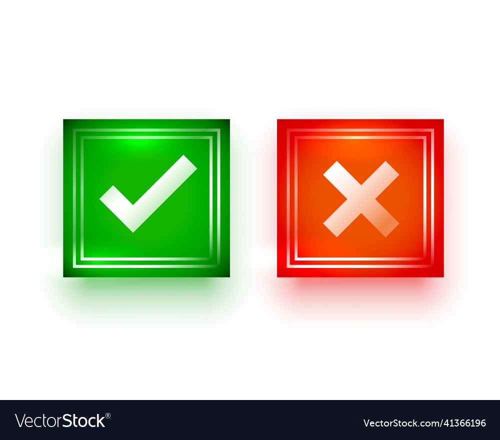 Shiny check mark and cross symbols design vector image Shiny check mark and cross symbols design