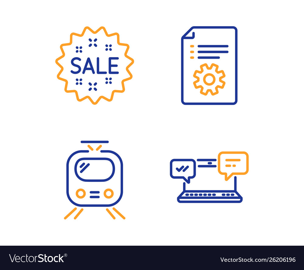 Train technical documentation and sale icons set
