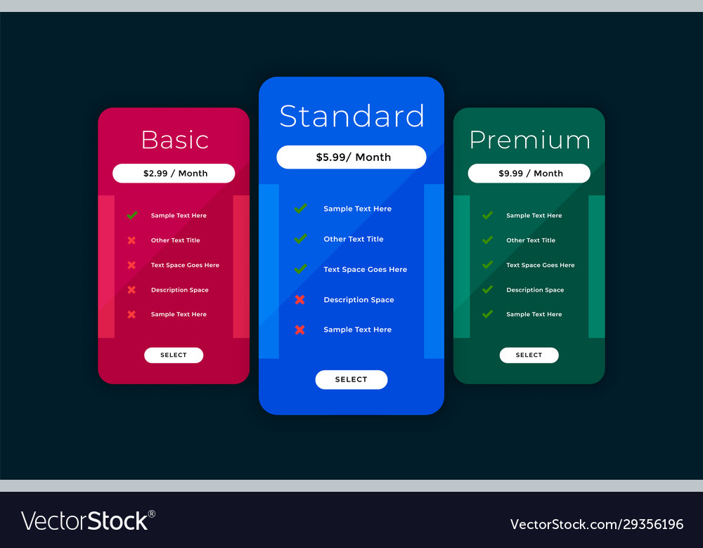 Website pricing table comparison chart template
