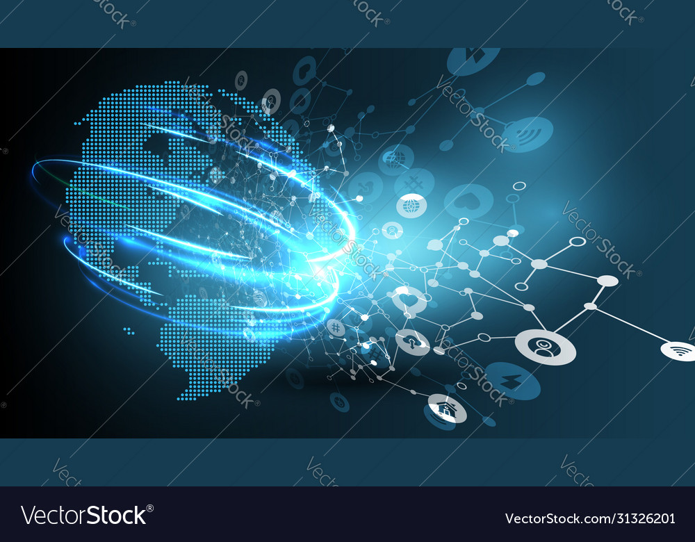 Blue abstract network background with globe vector image Blue abstract network background with globe