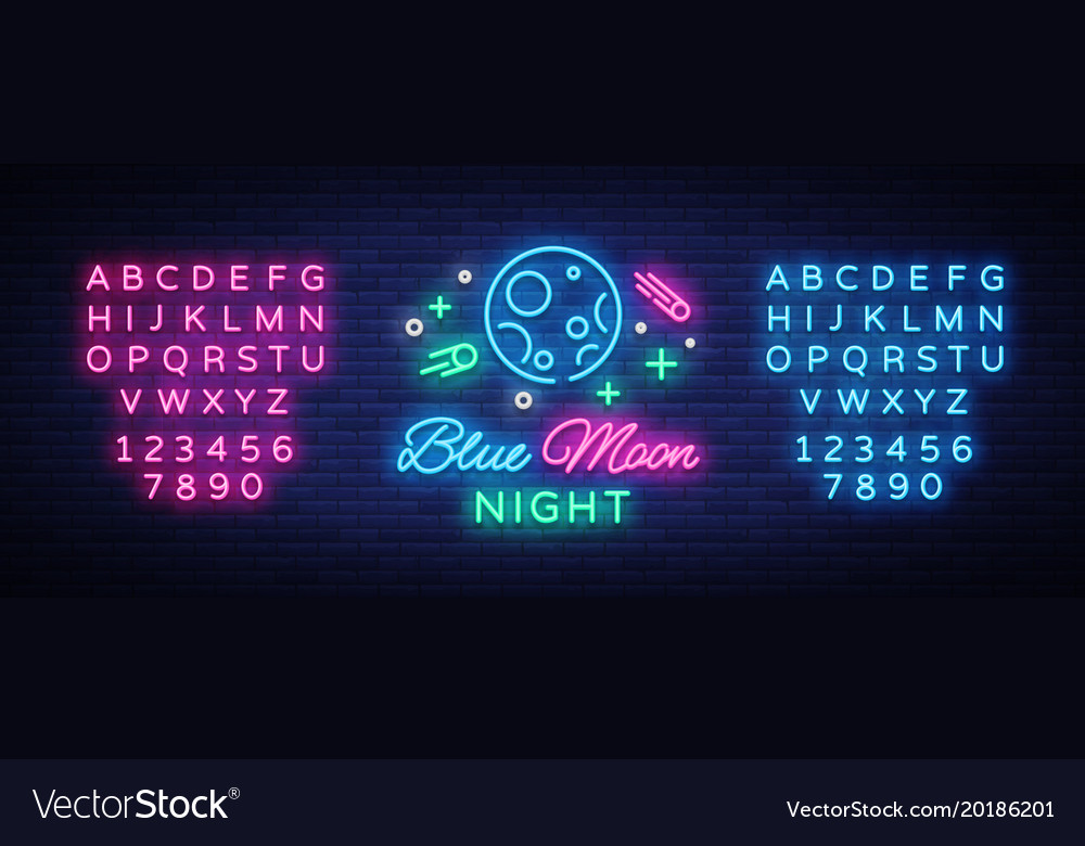 Blauer Mond Nachtclub Logo in Neon Stil Zeichen