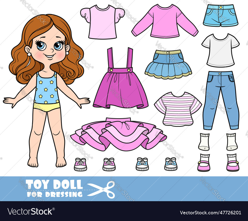 Cartoon brunette girl and clothes separately Vector Image